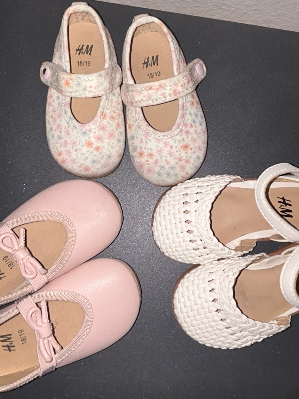 H&M Girls Pink, Floral, and White Mary Jane & Woven Dress Shoes Set of 3